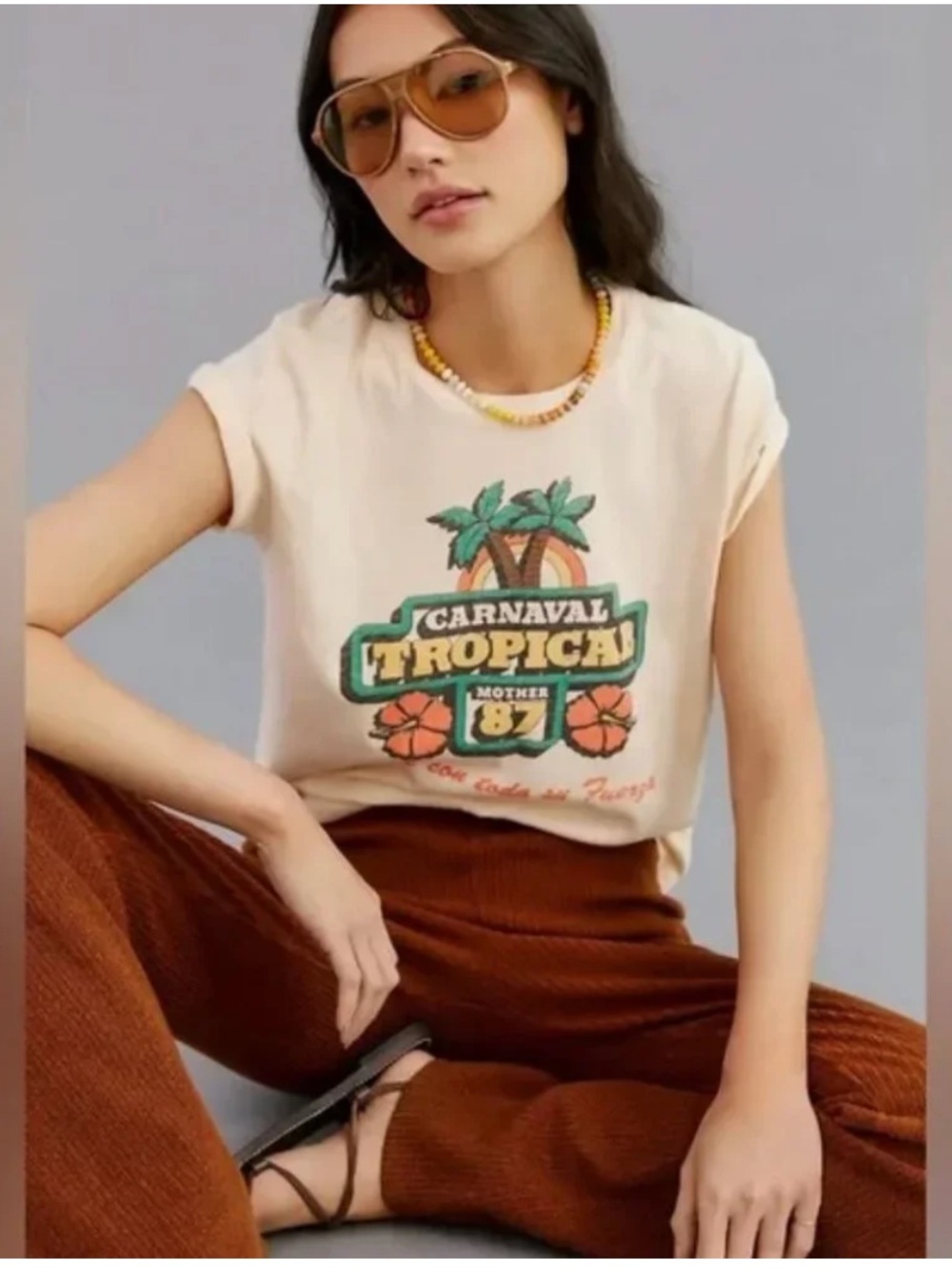NWT Mother The Boxy Goodie Goodie Tee Graphic T Shirt Carnival Tropical Sz S